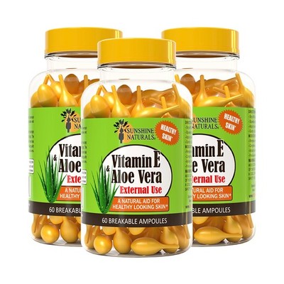 Sunshine Naturals Healthy Skin Vitamin E + Aloe Vera, 60 Vials, Pack of 3