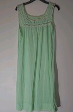 Green Sleeveless Long Nightgown Lace Trim Vintage Cottagecore Silky Square Neck