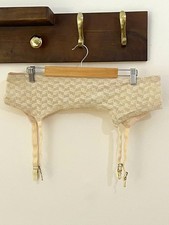 Vintage Lace Garter Belt Size 42 Beige Nude 4 Strap Made USA Lingerie