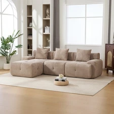 104" L-Shaped Modular Sectional Sofa w/ Ottoman & Pillows, Taupe