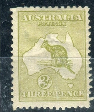Australia KGV 1915-27 Roo 3d yellow-olive SG37 mint hinged