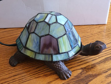 Vintage Turtle Tiffany Style Stained Glass Accent Table Lamp Night Light garden