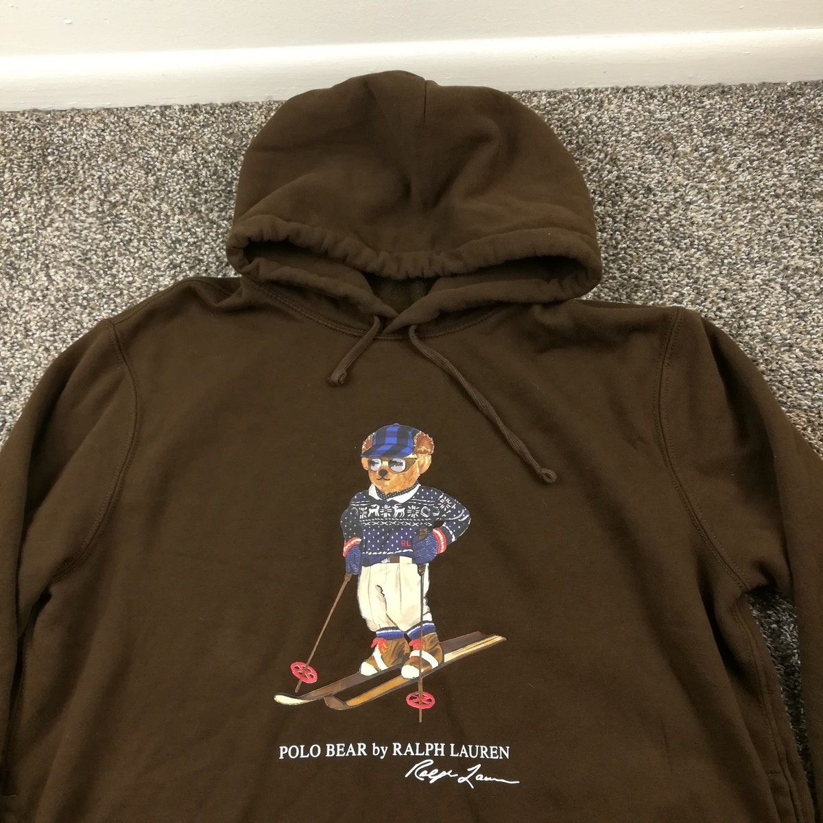Polo Ralph Lauren Hoodie Sweatshirt Ski Bear Brown Mens Large