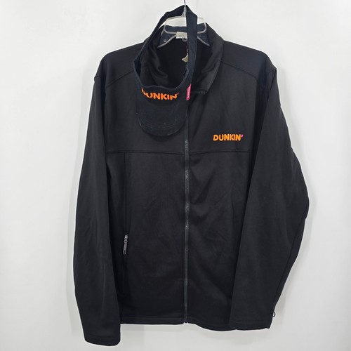 Dunkin Donuts Employee Uniform Set Black Full Zip Jacket and Visor Mens Large