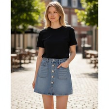 PacSun Women Blue Denim Button Front Mini Skirt Medium Wash High Rise Size 25