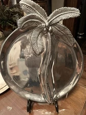 Mariposa Palm Tree Serving Platter Mexico Aluminum Divided Beach theme made 2000
