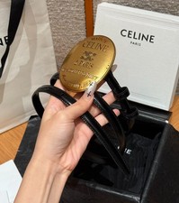 Celine Thin Plate Oval Gold Buckle 13mm-75/30 Black Leather Belt Unisex