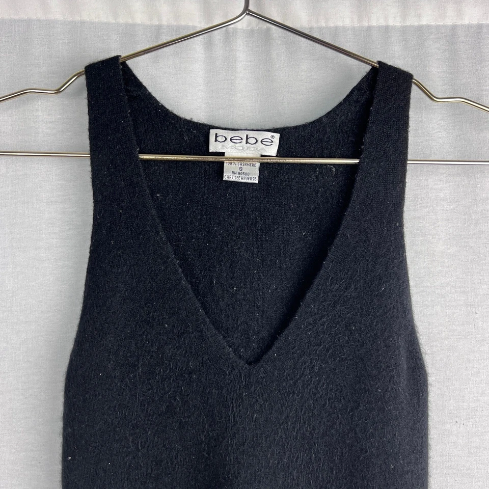 Suéter Bebe Vintage Mujer Pequeño Negro Y2K Cachemira Sin Mangas Tanque Silencioso Lujo Foto 2 de 4