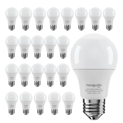 NOVAPOLLO 24Pack 60W Equivalent LED Light Bulb 800LM A19 9W 5000K Daylight Non-Dimmable