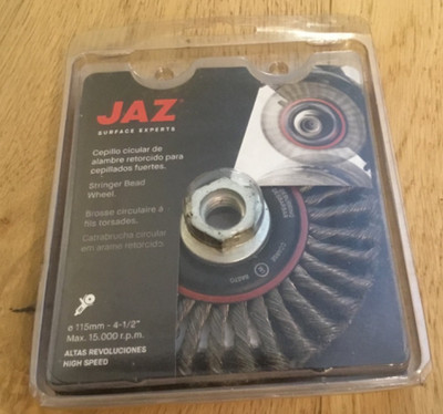 48052 JAZ 4-1/2'' x 0.20'' x 5/8''-11 Stringer Bead Knot Wire Wheel, made in Spain