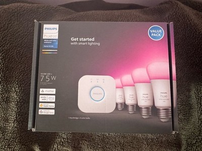 NEW SEALED Philips Hue Starter Kit 4 E26 White and Color Ambient Bulbs  + Bridge