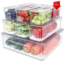 10 Pack Fridge Organizer, Stackable Refrigerator Organizer Bins with Lids
