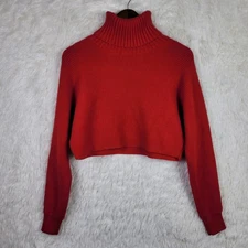Lg House Of Harlow 1960 Red Crop Ribbed Turtleneck Sweater Holiday 