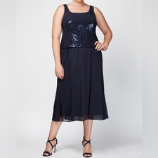 Alex Evenings Women’s Tea-Length Firework Sequin Jacket Dress Navy Sz 8