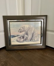 Vintage Framed Print “Polar Bears” By Alaskan Artist Patti Lindstrand 17/22 Inch