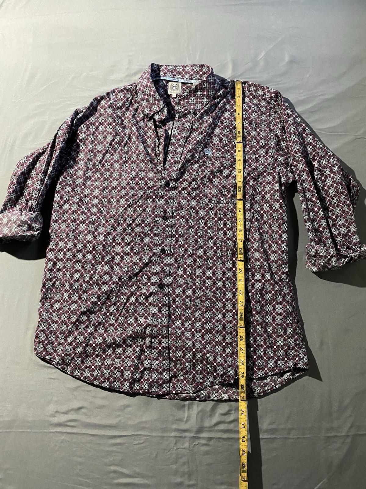 Cinch Burgundy Geometric Pattern Button Up Short … - image 2