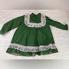 SEARS 2T VINTAGE toddler smock Green Floral Dress with Lace Detail VGUC