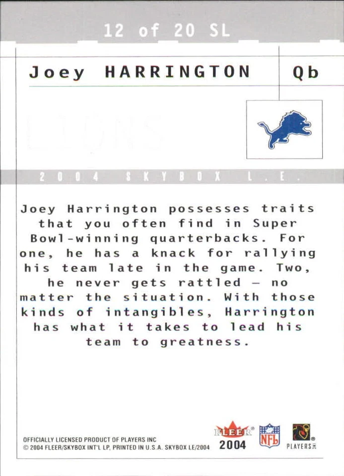 2004 SkyBox LE Sky's the Limit #12SL Joey Harrington - FB - Image 2 of 2
