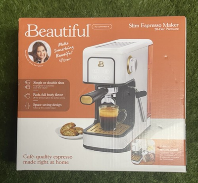 #ad #ad Beautiful Slim Espresso Maker 20 Bar Pressure White Icing Drew Barrymore NEW $79.99