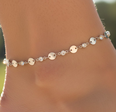 Chic 925 Silver Plated Geometric Coin Anklet for Women Minimalist CZ Chain