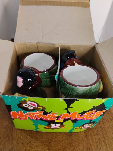 Vintage HAND PAINTED FLORIDA OR HAWAII TROPICAL TIKI COFFEE MUG Pair New In Box - Picture 13 of 14