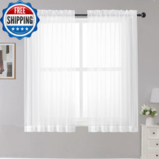 White Sheer Curtains 45 Inches Long 2 Panels Rod Pocket Light Filtering...
