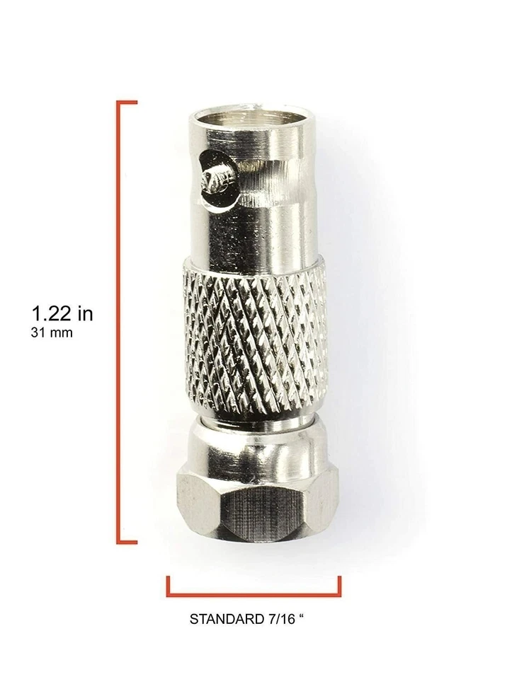 RF Coaxial Adapter, Converter - F-Type Male to BNC Female Connector - 50 Pack - Image 4 of 4