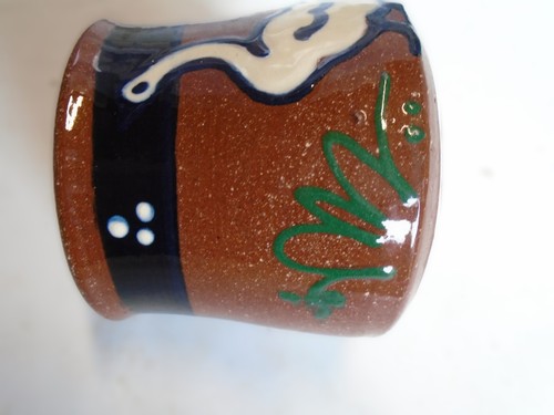 Redware Keramik Becher mit Gans Design 3" handbemalt Design Volkskunst - Bild 8 von 11