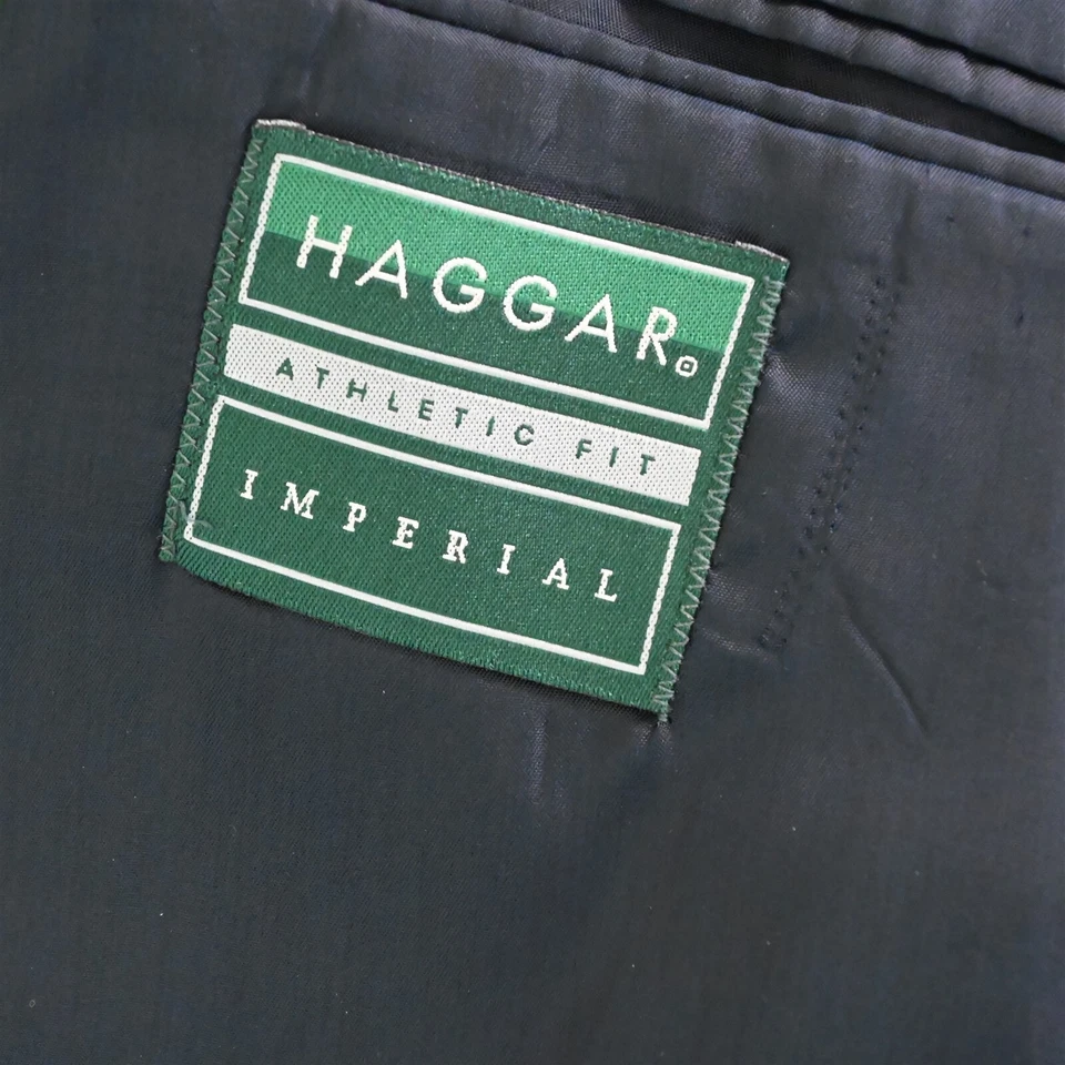 Vtg Haggar 42R 32x32 Blue Stripe Athletic Fit Double Breasted Mens Suit - Image 4 of 4