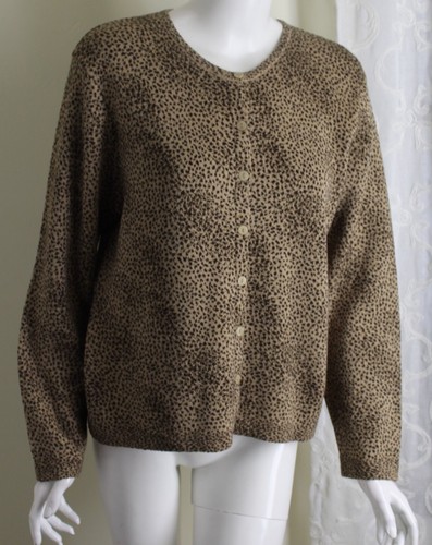 Talbots Sz PL P L ANIMAL PRINT Gorgeous Fine Wool Cotton Cardigan Sweater - Picture 4 of 7