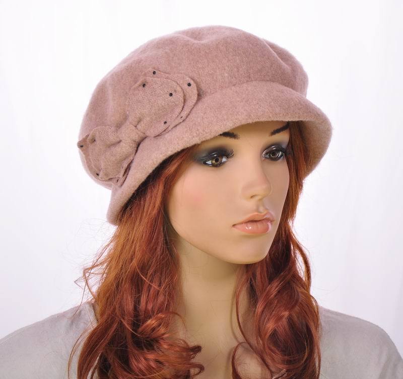 M142 Beige Warm Wool Acrylic Women's Winter Hat Beanie Cloche Cap Cute Bow