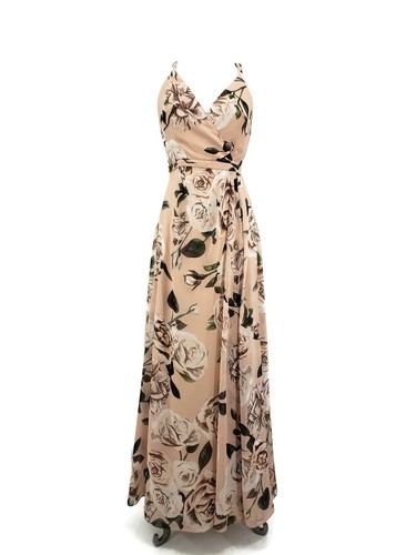 Fame & Partners Floral Maxi Dress Womens 4 Strappy Pink Roses Wrap Front - Picture 2 of 9
