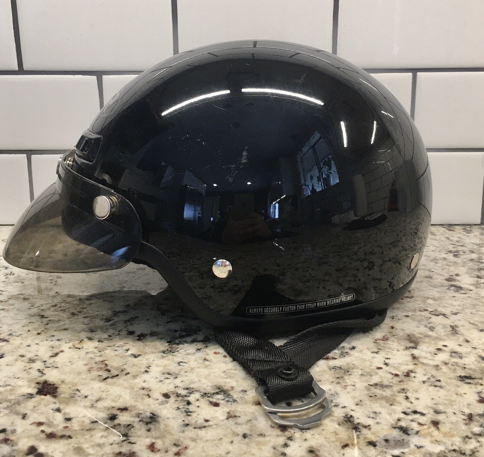 ZRP2M Black Dot Motorcycle Helmet Medium w/visor. Glossy Black. P/N ZR
