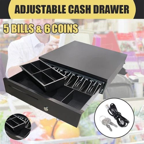 Manual/Electronic Cash Drawer Heavy Duty Cash Register POS 5 Bills 6 Coins Tray - Picture 1 of 14