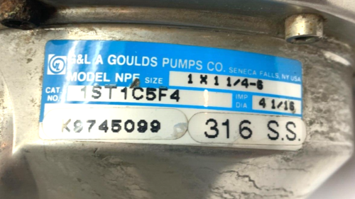Goulds 1ST1C5F4 NPE Series Centrifugal Pump 1 x 1-1/4-6 3450/2875 RPM 1/2 HP - Picture 3 of 12