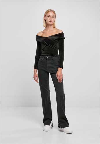Urban Classics Ladies Velvet Rib Crossed Off Shoulder Longsleeve Pullover Jumper - Picture 5 of 14