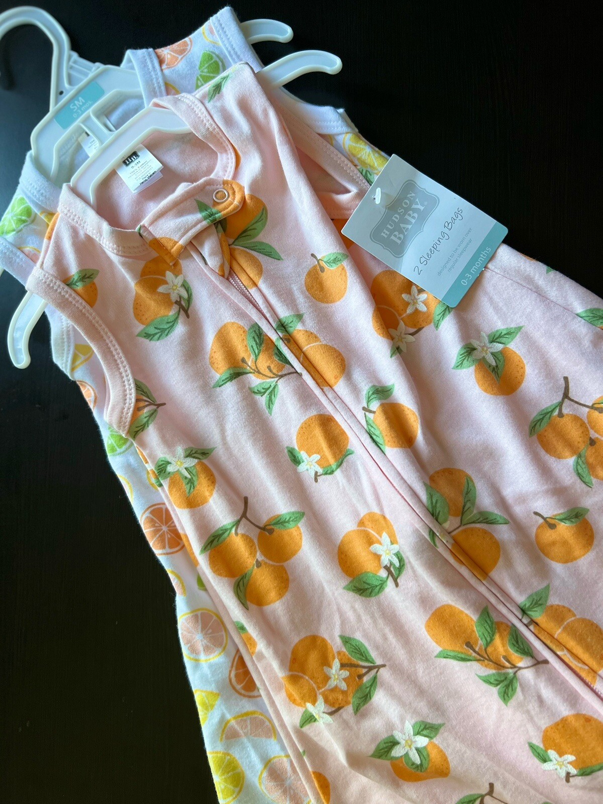 Hudson Baby 0-3 months 2 piece Sleeping Bags Cute Fruit Designs Oranges Lemons