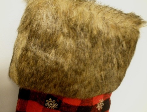 Muñeco de nieve imitación piel recortado rojo negro búfalo cuadros país primitivo medias de Navidad - Imagen 5 de 5