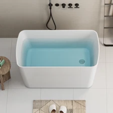 49'' Acrylic Freestanding Bathtub Square Shape Soaking Tub Glossy Hot Tub White