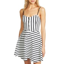 Alice + Olivia Nella Striped Mini Dress Size 6 Black White Button Front