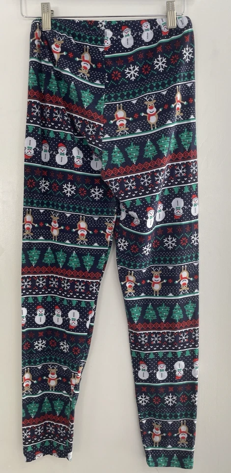 Lindo muñeco de nieve Planet Gold para mujer Fair Isle Navidad Leggings azul marino L Foto 3 de 4