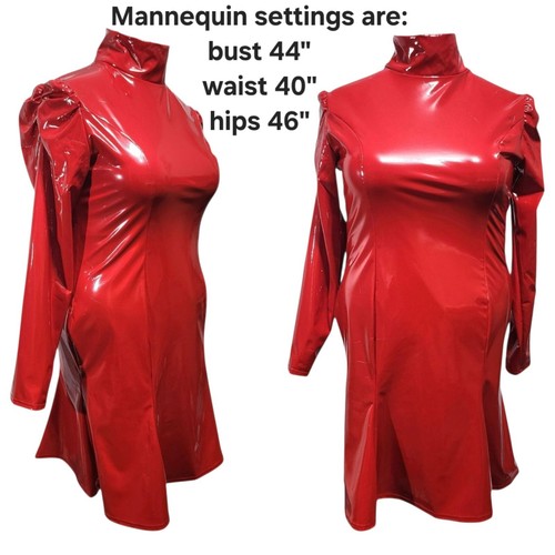 Red shiny faux leather PVC fish tail dress. 40"/44" bust. Size 14/18 UK New. - Picture 4 of 7