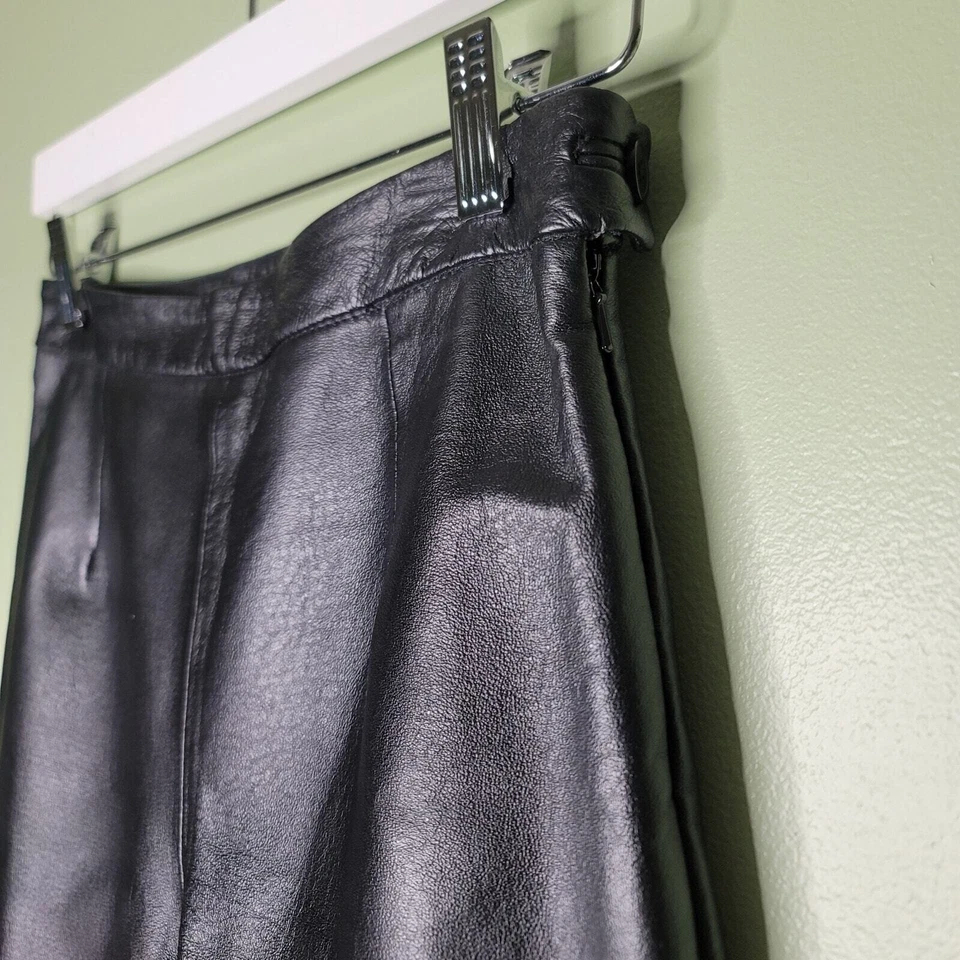 Pantalones de cuero genuino Clio Petites de colección 4 negros tiro alto cremallera lateral recta Foto 2 de 4