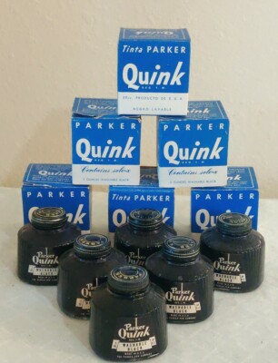 Parker Quink Solv-X washable black Made in USA 6 Bottle Lot T6
