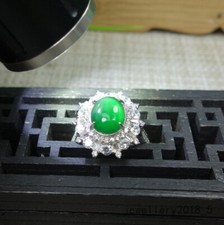 Certified Icy Green Burma 100 Natural A jadeite Jade Ring S925 silver    