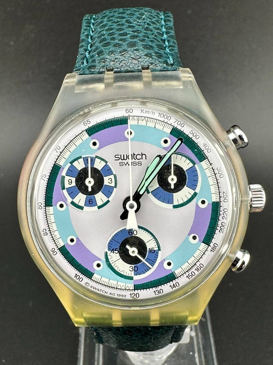 1992 Swatch Chrono Watch GREENTIC SCV100 w/ Case & Papers Quartz