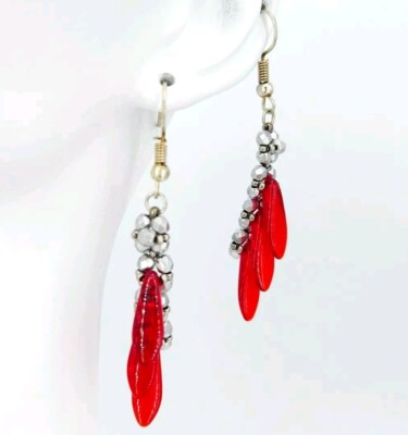 Ohrringe Rot Silber Glänzend Handmade Unikat 925 Silber Ohrhaken Damen Schmuck 