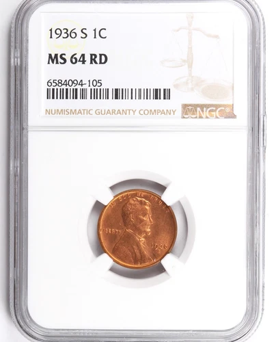 1936-S Lincoln Cent NGC Certified MS64 Red