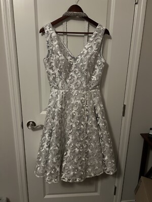 chi chi london dress 8 Fit And Flare Silver Brocade | eBay
