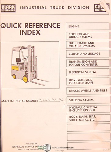 Clark CF20-93-021 S/N, Forlift Trucks Parts Manual 1967 - Picture 2 of 2